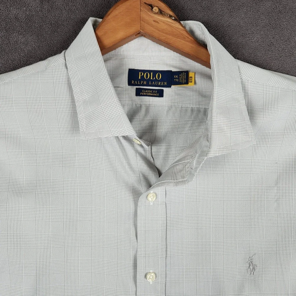 Polo Ralph Lauren Performance Shirt Mens XXL Gray White Micro Check Classic Fit